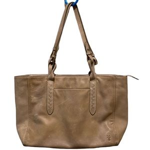 Cream/Beige Leather Frye Reed Shoulder Tote Bag